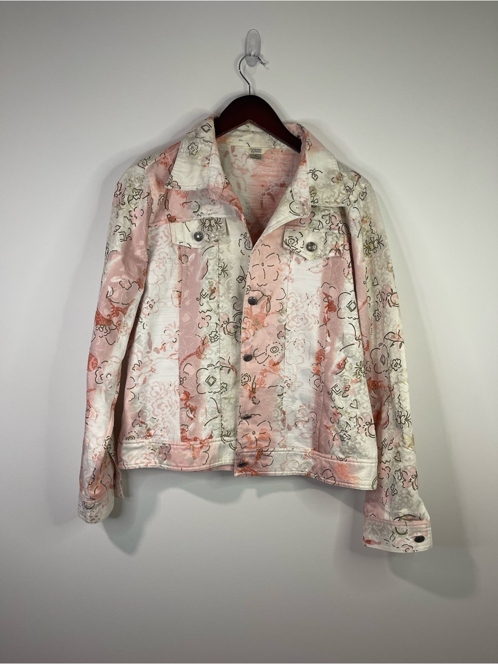 Christopher & Banks Pink and Cream Floral-Print Jean Jacket